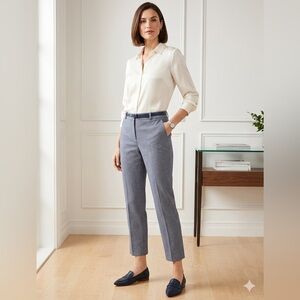 Loft Petites 2 Marisa Blue White Dot Knit Skinny Cropped Trouser Dress Pants 2P